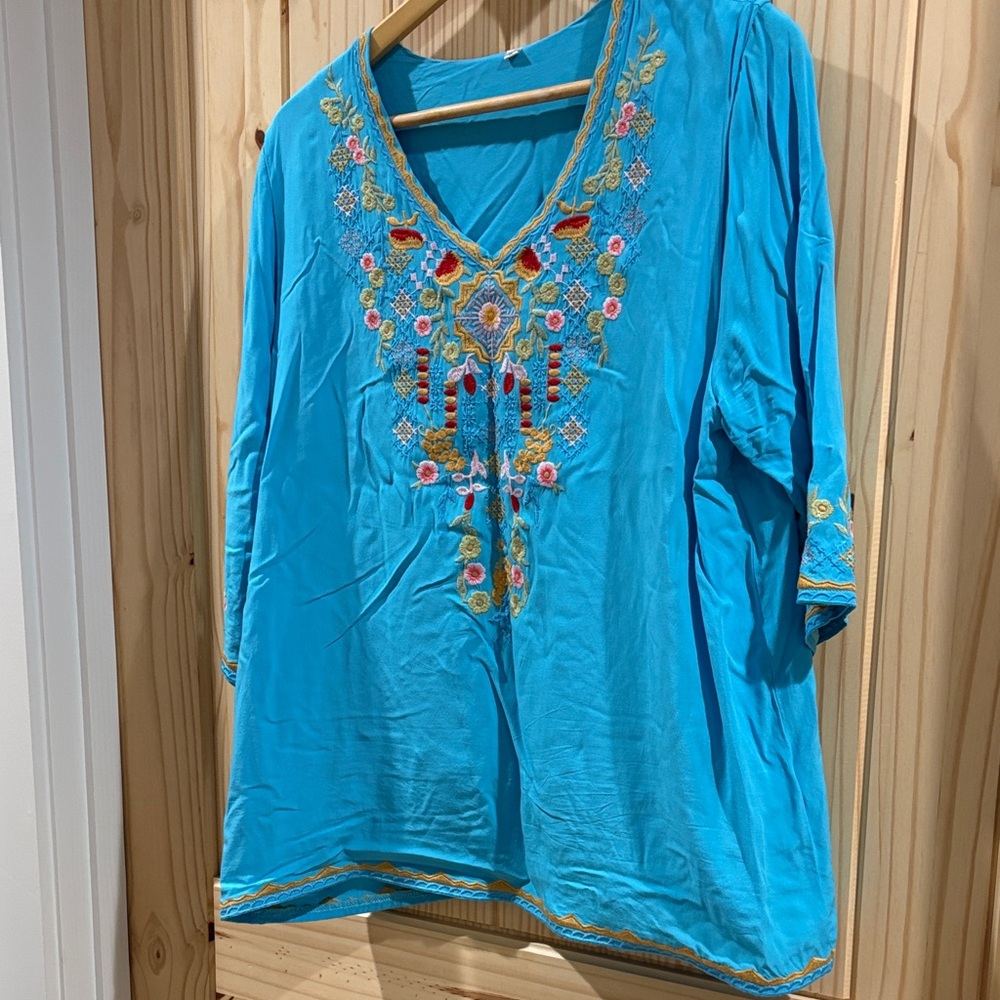 Embroidered Blue Women's Top